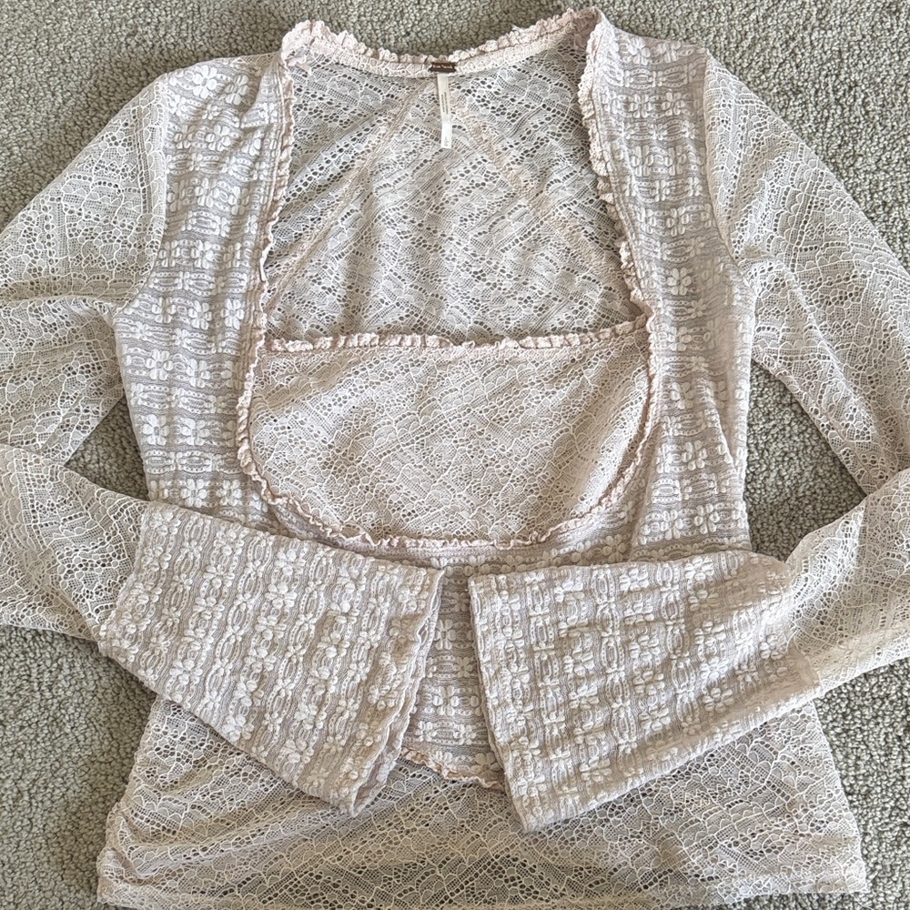 Free People Lace Long Sleeve Top in pale Pink